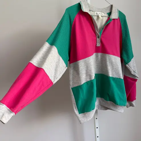 Vintage BLAST Color Block Sweatshirt Long Sleeve Pullover Casual Top Pink Size L