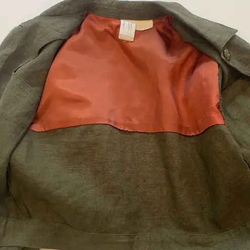 Linen Dark Army Olive Green Women's Size 6 Petite Small Cropped Short Jacket