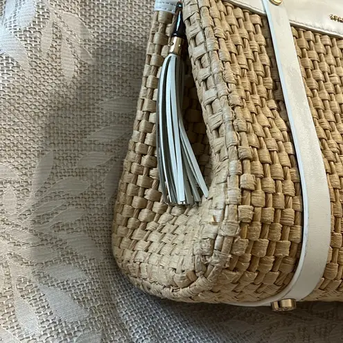 Spartina 449 Bamboo Moon Savannah Satchel Woven White Leather Handbag