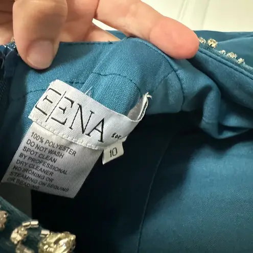 Mac Duggal Ieena for Sapphire Long Sleeve Jewel Trimmed Charmeuse Gown- NWT