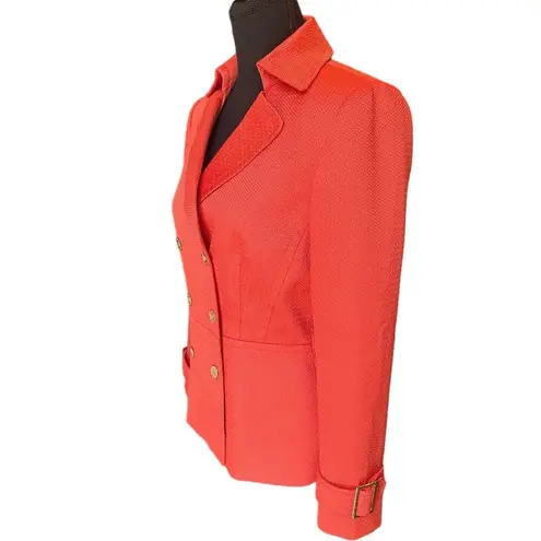 Tahari ASL Double Breasted Blazer w/ Belted Cuffs & Gold Buttons Orange Red SZ.4
