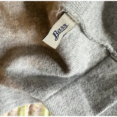 Bass Womens Pullover Sweater Size L Gray White Lace Stripe Long Sleeve Cotton Size L