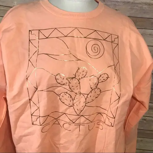 Vintage peach orange long sleeve pullover gold cactus graphic top ONE SIZE Size L
