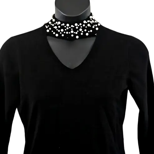 Belle by Kim Gravel Black Pearl Beaded Choker Cutout Sweater Women’s Size Small