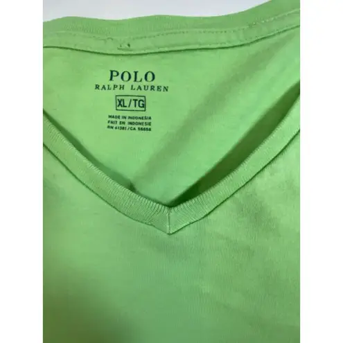Ralph Lauren Sport Womens T Shirt Green XL Short Sleeve Blue Polo Logo Preppy