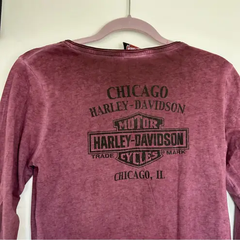 Harley Davidson Purple Rhinestone Floral Skull Long Sleeve Crewneck Shirt Small