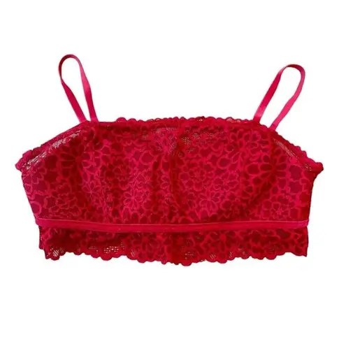 Aerie  Bra Red Lace Velvet Trim Floral Large