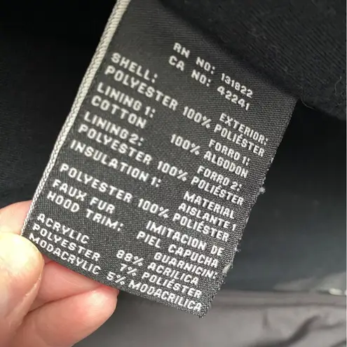 S13 Winter Parka Coat Black with Faux Fur Attached Hood Size Small