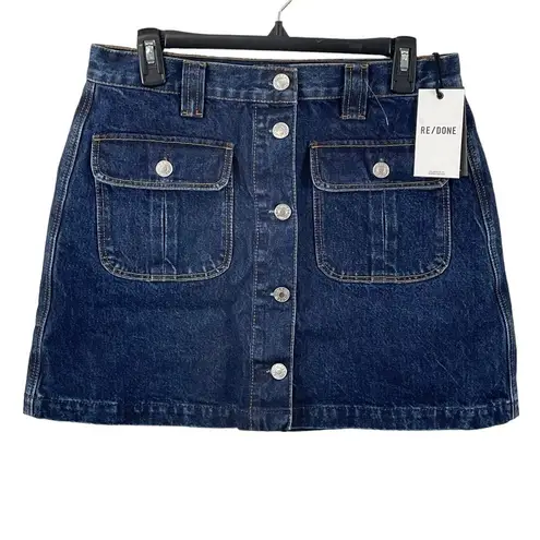RE/DONE NWT 70s Button Front Heritage Rinse Denim A-Line Mini Skirt Size Large