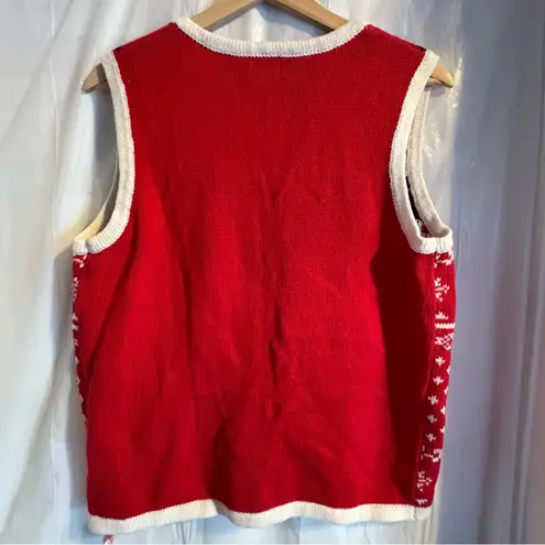Vintage Reindeer Vest Sz Med Winter Alpine Nordic Sweater Holiday Editions Red