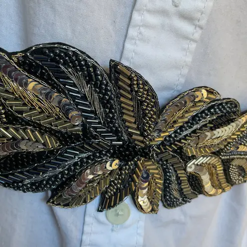 Silver Beaded Floral Sequin Elastic Belt NWT Embroidered Boho Festival