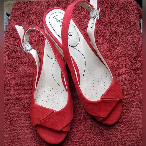 Life Stride NWOT Red Espadrille Slingback Sandals