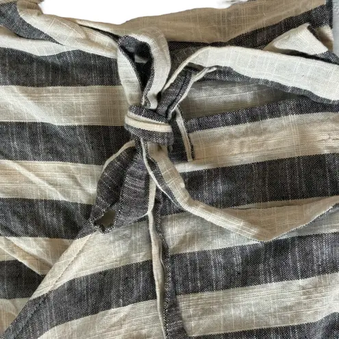 Ecote Wrap Top Black Ivory Stripe Cotton Tie Waist Short Sleeve S Boho Gray