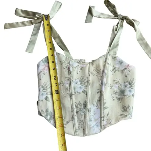 Mine Size S Floral Corset Pastel Sage Green Bow Strap Coquette Feminine Romantic