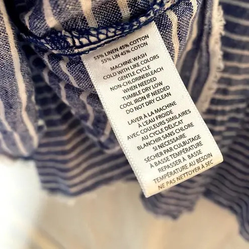 BeachLunchLounge  Striped Sleeveless Linen Peplum Tank Top Blue White Medium thumbnail 8