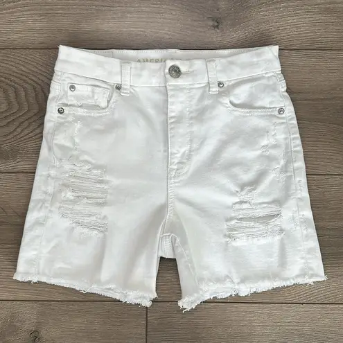 American Eagle  Curvy High Rise White Shortie Stretch Jean Shorts Size 2