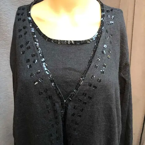 Victoria Jones Black Long Sleeves Sequin Details Embellished Top 2x