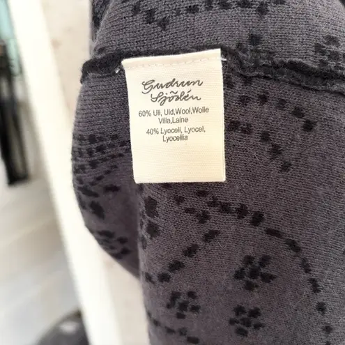 Gudrun Sjoden Wool Blend Patterned Intarsia Knit Cardigan Black Size L
