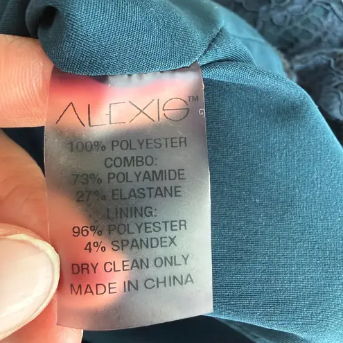 Alexis  Bodysuit Womens Small Navy Lace Ruffle Pollie Illusion Long Sleeve Top