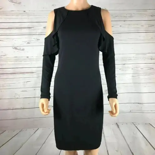 Three Dots Black Long Sleeve Cold Shoulder Sheath Dress SMALL