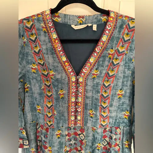 Soft Surroundings San Remo Embroidered Maxi Dress in Vintage Blue Size 10