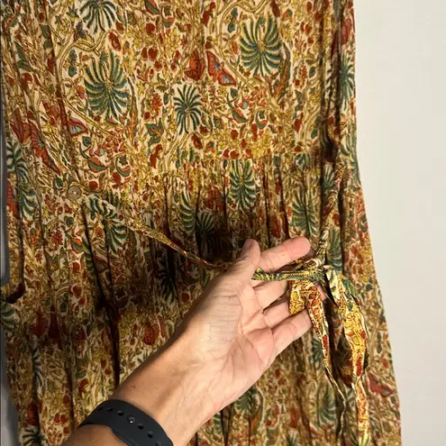 April Cornell Midi Dress Sleeveless Fall Butterfly Cottage Peasant Gauzy Pocket Gold Size L