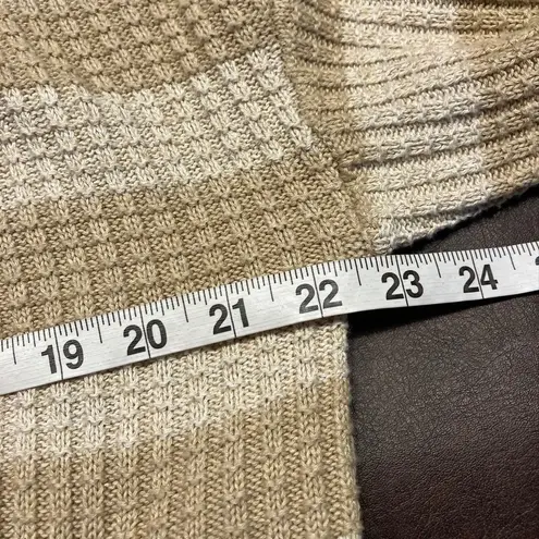 Evereve Womens Cardigan Sweater XL Tan Beige Striped Knit Open Front