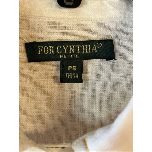 For Cynthia 100% Linen Button Up White Top Ruffled Hem NWT Size PS (6203)