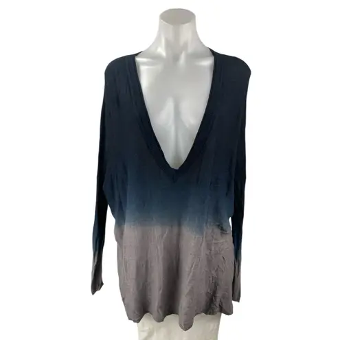 Pins and Needles Blue Ombre Dip Dye V Neck Long Sleeve Tunic Blouse Top Size S