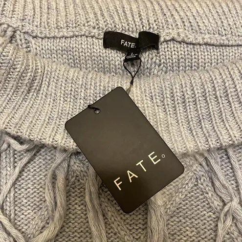 FATE. Gray Blue Fringe Cable-knit Sweater