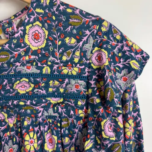 Boden Floral Mini Dress Size 12 Multicolor Boho Cottagecore Modest Fall Prairie Blue