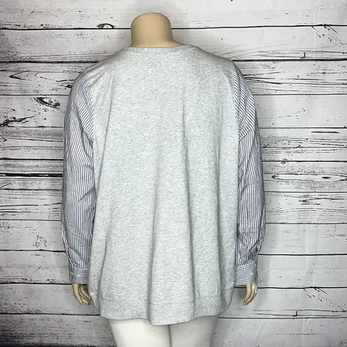 Lane Bryant  Size 22/24 Gray - Blue & White Stripe Mixed Fabric Sweatshirt Top