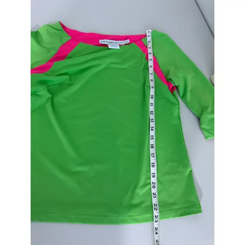 Gretchen Scott Women's Bright Neon Pink Lime Green 3/4 Sleeve Blouse Shirt Top S
