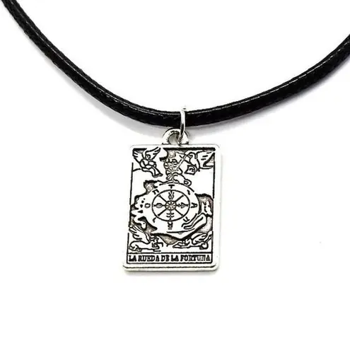 La Rueda de la Fortuna Tarot Card Necklace Silver