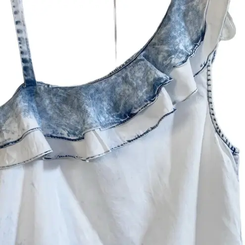 Holding Horses Anthropologie Dress Ruffle Acid Wash Chambray One Shoulder S