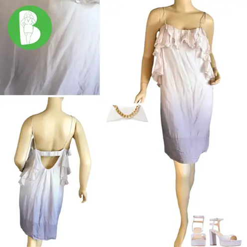 Rebecca Taylor SILK RUFFLE PURPLE OMBRE SHIFT DRESS WITH EXPOSED BACK (8)