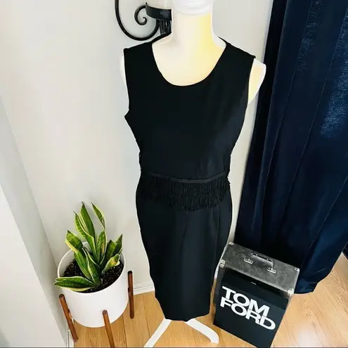 Carmen Marc Valvo Ponte Scoop Neck Dress, Black Size: 10, Fringe Dress NWT