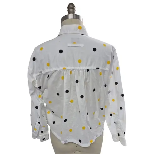 Liz Sport 80s Vtg White Cotton Blouse Black/Yellow Polka Dots Secretary
