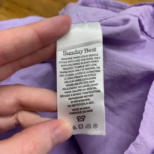 Sunday Best Martine Poplin Mini Dress Womens Small Smocked Puff Sleeve Cotton Purple