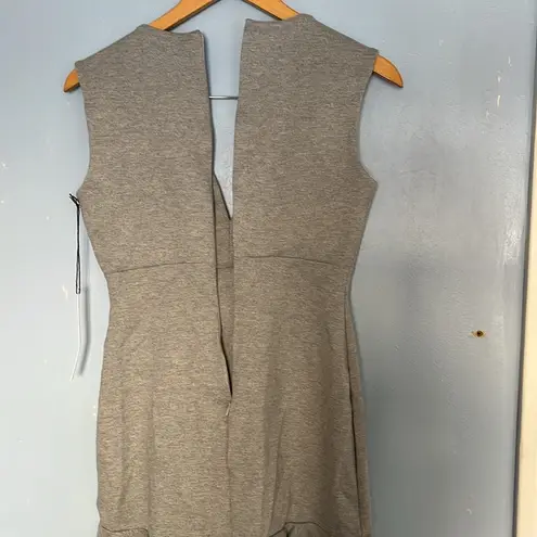 Susana Monaco Plunge V Neck Sleeveless Ruffle Hem Mini Dress in Fog Grey