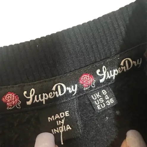 Superdry Black Long Sleeve Rodeo Embellished Floral Sweat Dress Women Sz 4
