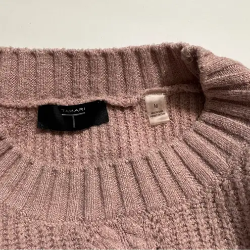 Tahari  Ribbed Cable Knit Crewneck Sweater Light Pink M