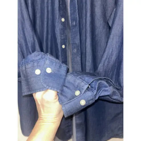 Ralph Lauren Button Up Blue Denim Slim Fit Long Sleeve Shirt sz 18 36/37
