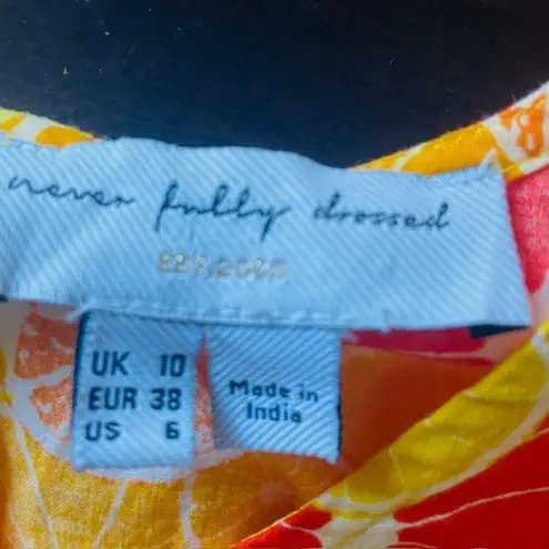 Never Fully Dressed St Clements Mini Dress Citrus Print Orange Fruit Sz 6 Yellow