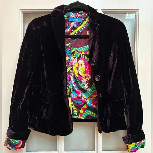 Escada Sport Dark Plum Purple Crushed Velvet Blazer Jacket EU Size 34 US Small S