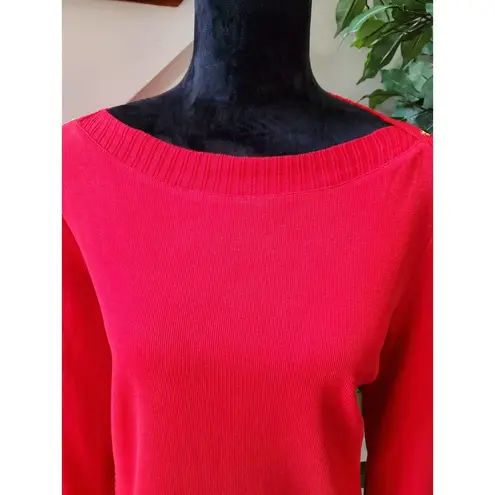 Rafaella  Women's Red Cotton Round Neck Long Sleeve Pullover Knit Sweater Size L