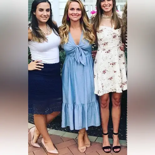 Shoshanna maxi dress blue tie front peep waist size 8