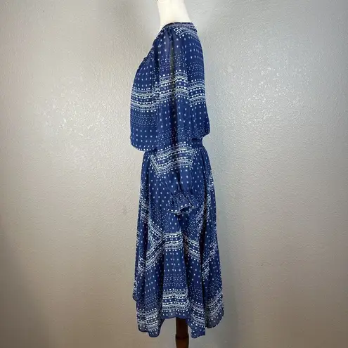 Shoshanna Womens Pacific Geometric Print Dress Size 10 Navy Blue 3/4 Sleeve