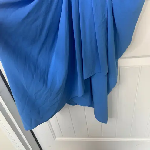 IRO blue drape cap sleeves V neck dress size 8 quiet luxury wedding guest