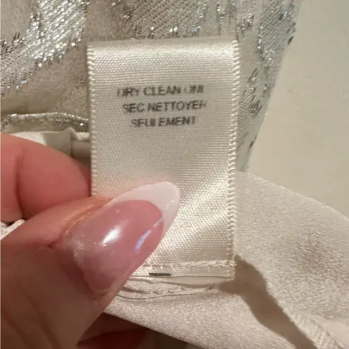 Rebecca Taylor OFF-WHITE CREAM SILVER METALLIC THREAD RACERBACK HALTER TANK TOP